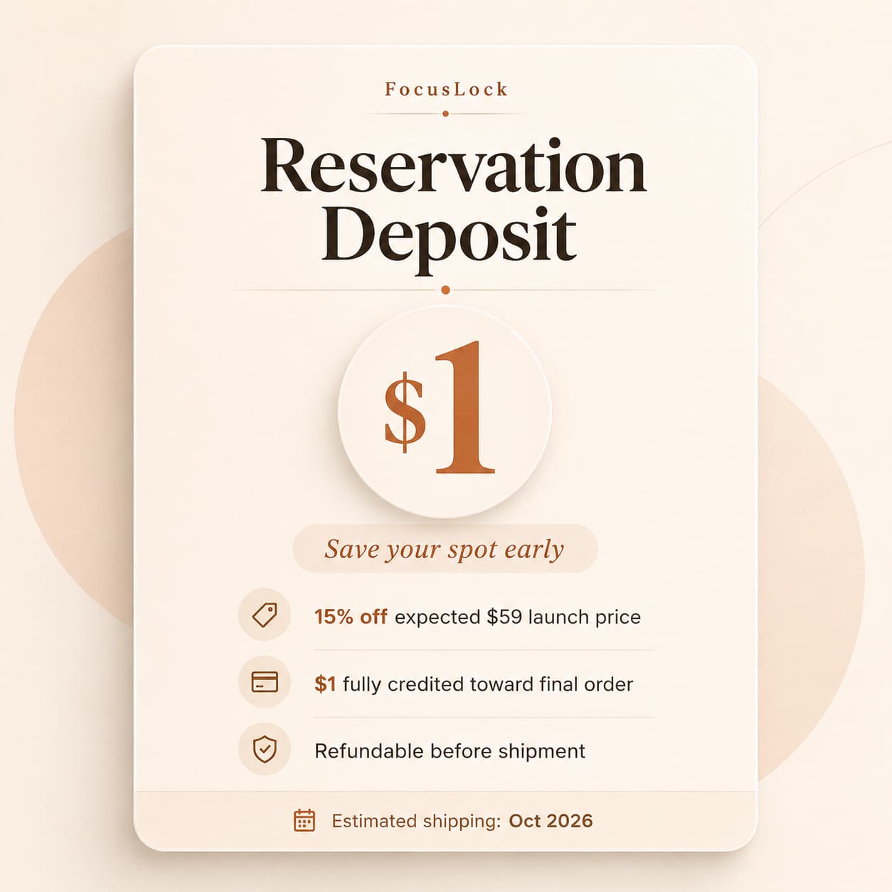 FocusLock $1 Reservation Deposit