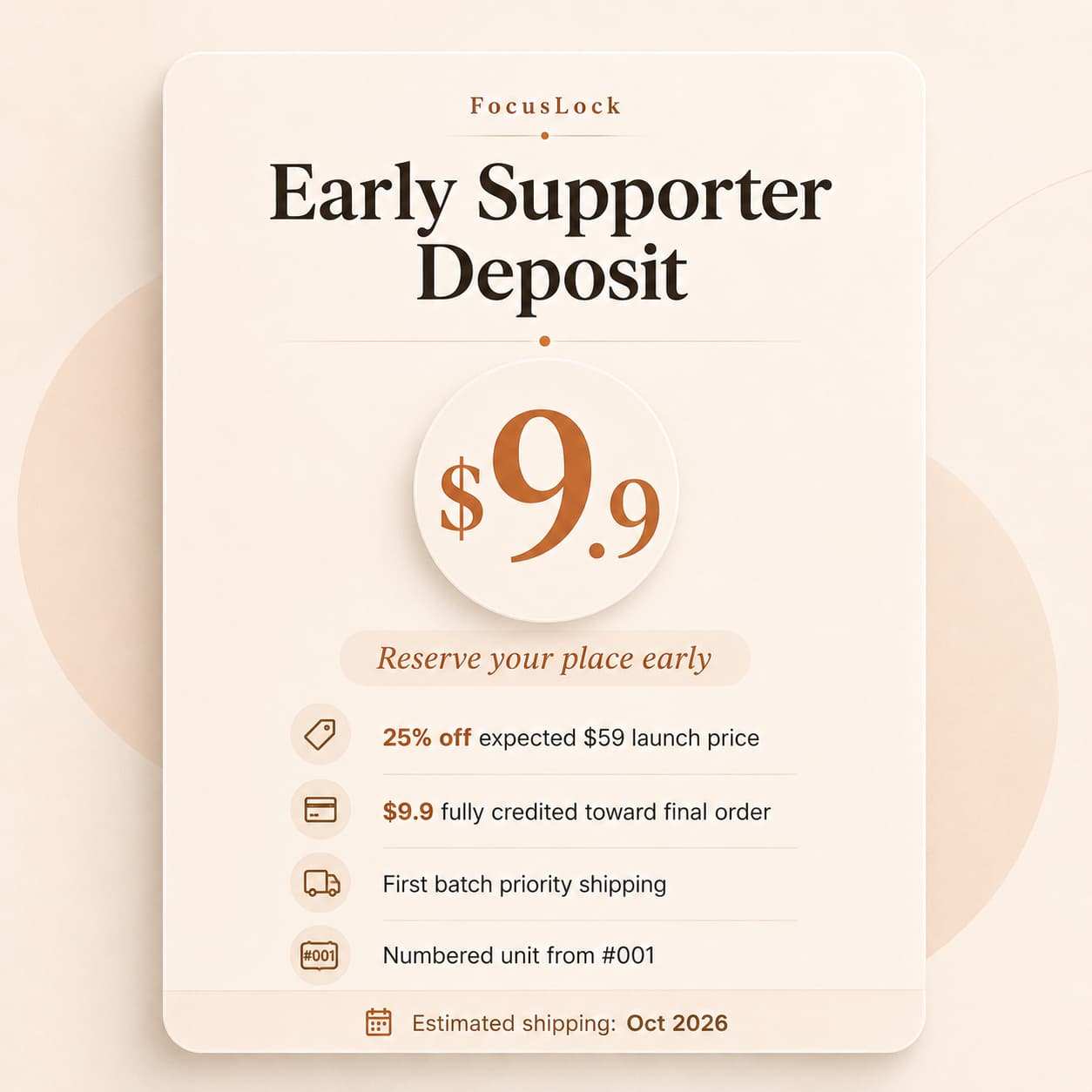 FocusLock $9.9 Early Supporter Deposit